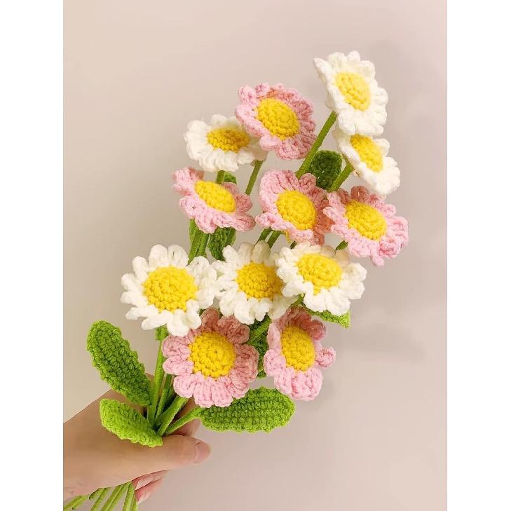 10 Pcs Crochet Flowers, Hand Woven Simulation Daisy Bouquet Knitted Daisy Flowers Chamomile Decor Flower for Home Office Festival Party.
