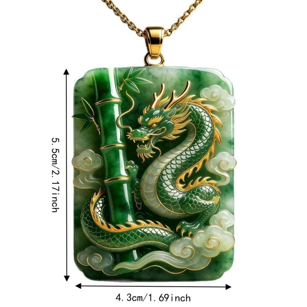 Bamboo Carved Pendant Necklace Green Square Pendant Lucky Amulet Traditional Chinese