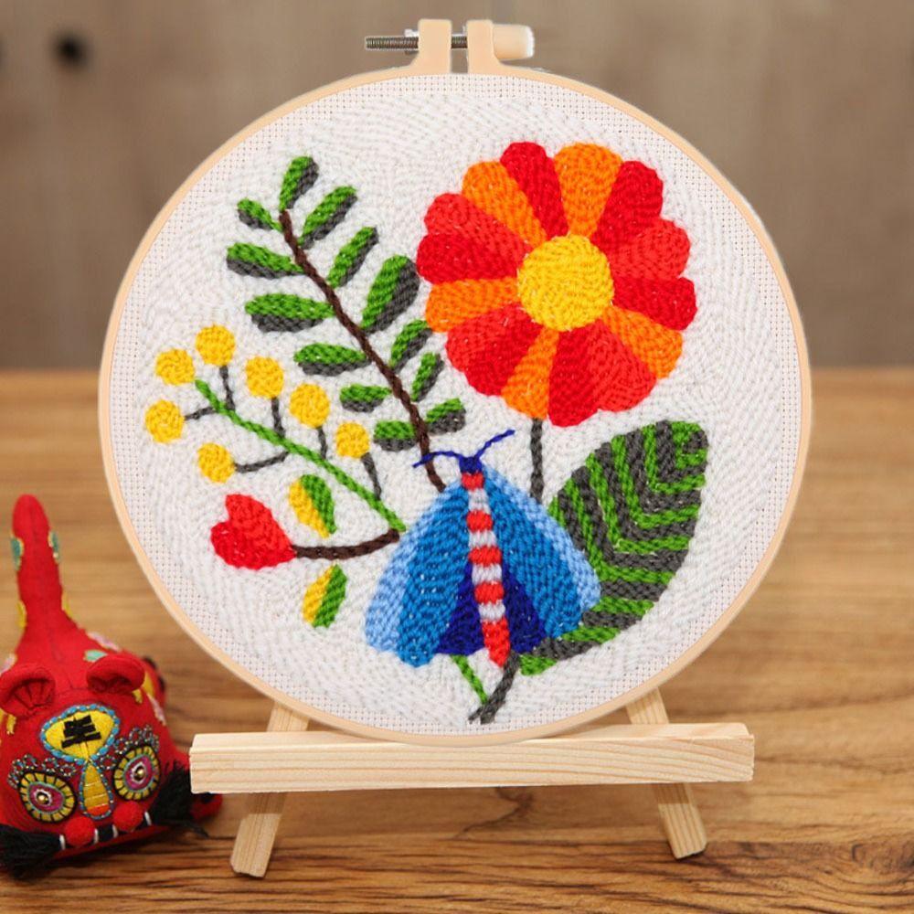 Handmade Rug Punch Flower Pattern Embroidery Kit Home Decor Punch Needle Kit  Adults