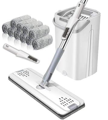 Cyoua Wet Mop Floor Mop Mop Wipe Cleaning Flat Mop with Mop Wringer and Bucket 10 Replacement Mop Pads No Hand Washing Required Wet and Dry Use Mop