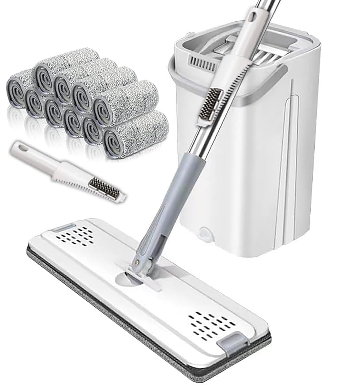 

Cyoua Влажная швабра для пола Швабра Швабра Салфетка для уборки Плоская швабра с отжимом и ведром 10 сменных насадок для швабры Не требуется ручная стирка Использование для влажной и сухой уборки Швабра