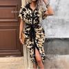 European And American New Elegant V-Neck Button Print Sexy Waist Medium And Long Dress