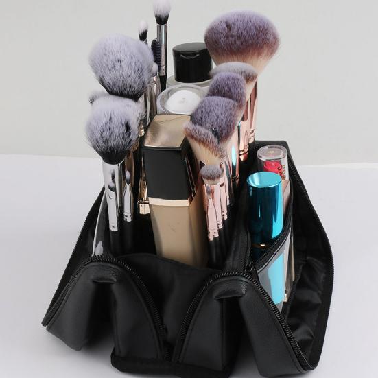 Vertical Makeup Bag Waterproof Portable Makeup Brush Organizer Large Capacity Stand-Up Cosmetic Bag for Travel Business Trips
