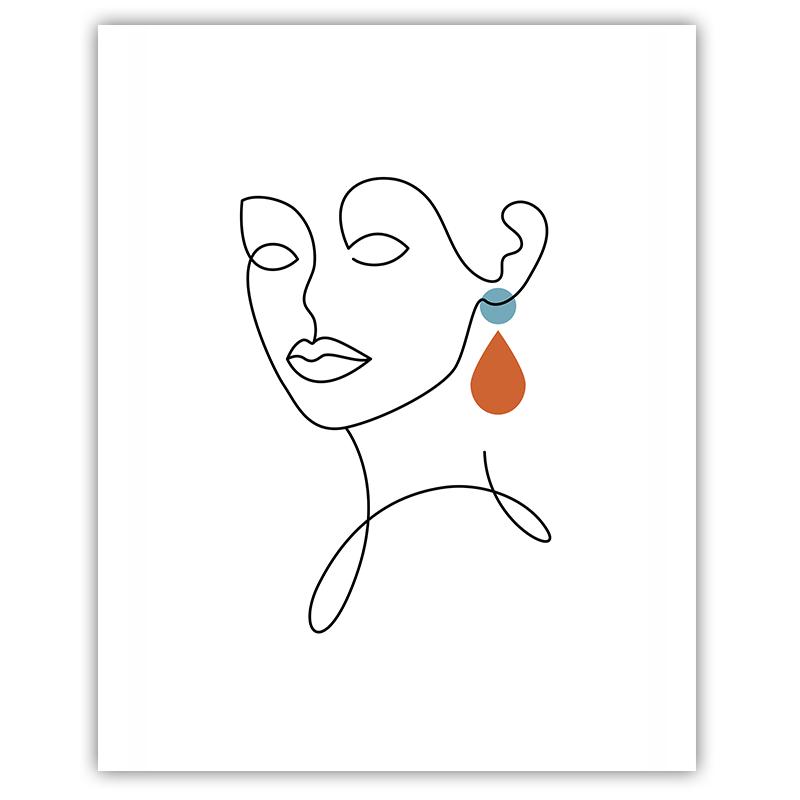 Abstract Wall Art Modern Fashion Woman Line Canvas Painting Minimalist Poster Print for Girl Bedroom Living Room Wall Decor
