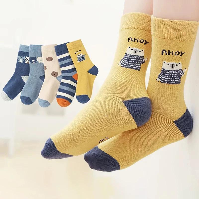 

5 пар ярких цветов, носки средней длины для детей, спортивные, для школьников, весна-осень, мягкий хлопок, для малышей 1-14 лет 9-14 years(19-23 cm)