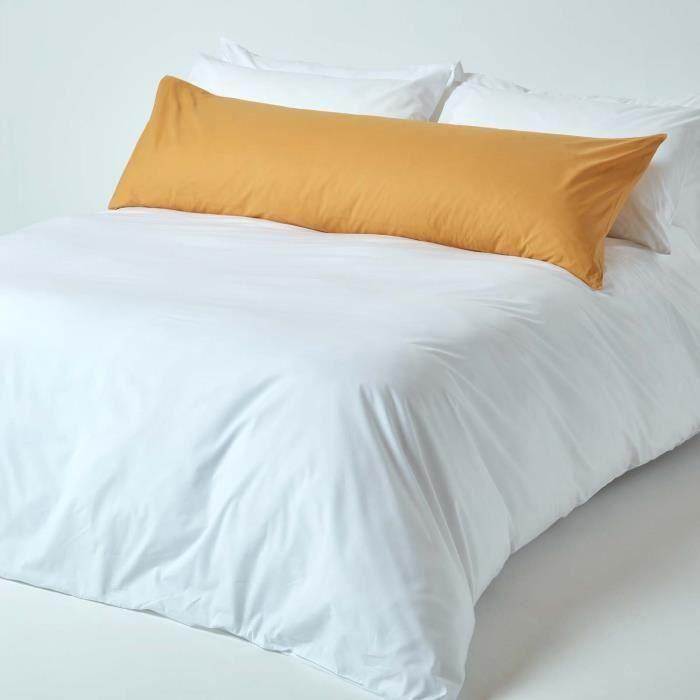 Taie De Traversin - Coton - Jaune Moutarde - 50 X 140 Cm - 100% Coton - Lavable En Machine