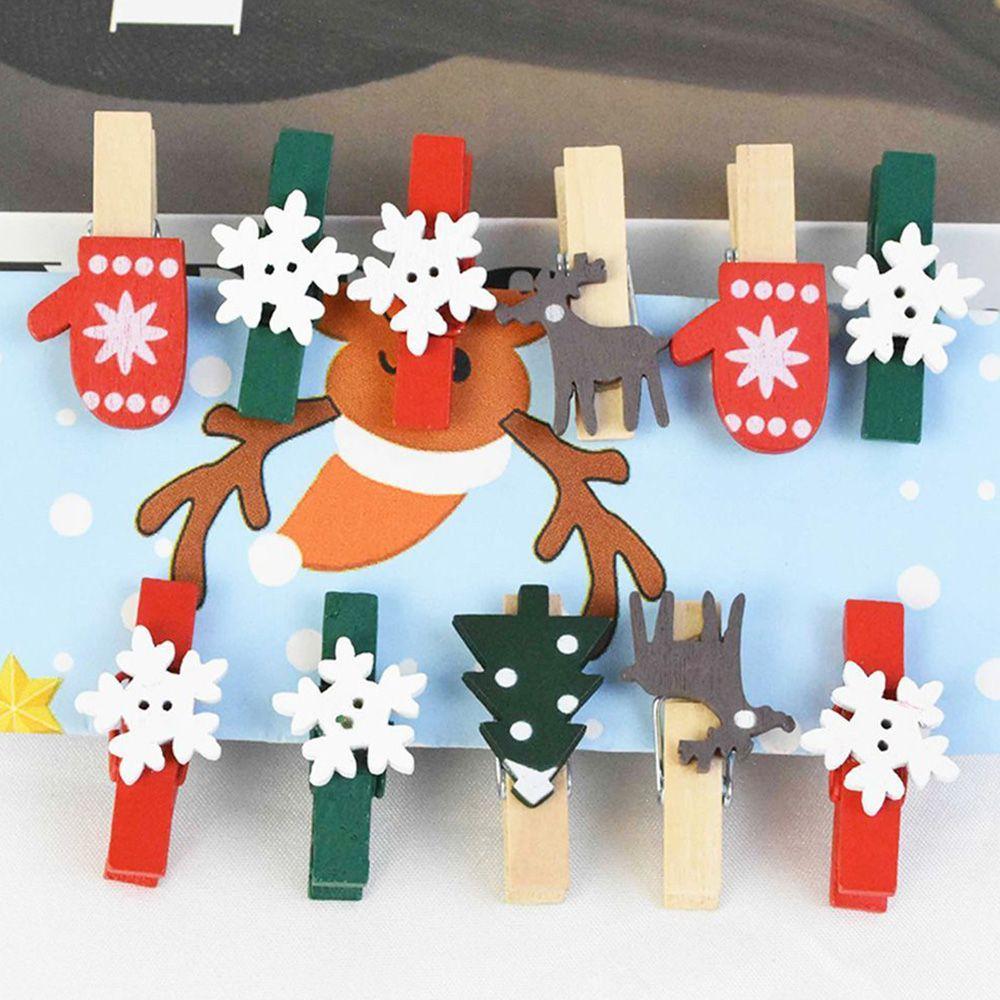 

Gifts Snowflake New Year Clothes Pin Photos Clamp Christmas Wooden Pegs Card Holder Mini Clips Snowflake 2