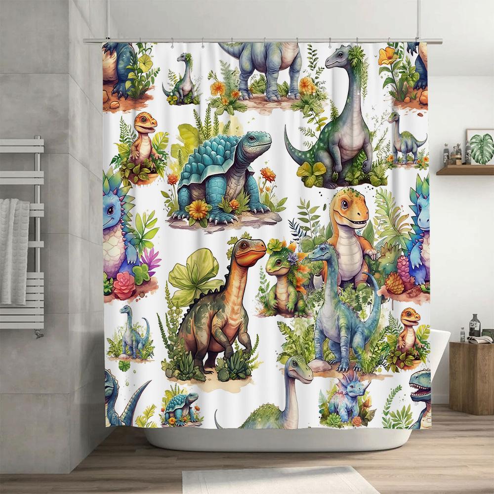 Colorful Dinosaur Shower Curtain: Prehistoric World Design For Bathroom Decor Waterproof Fabric Print Home Accessories Gift Idea