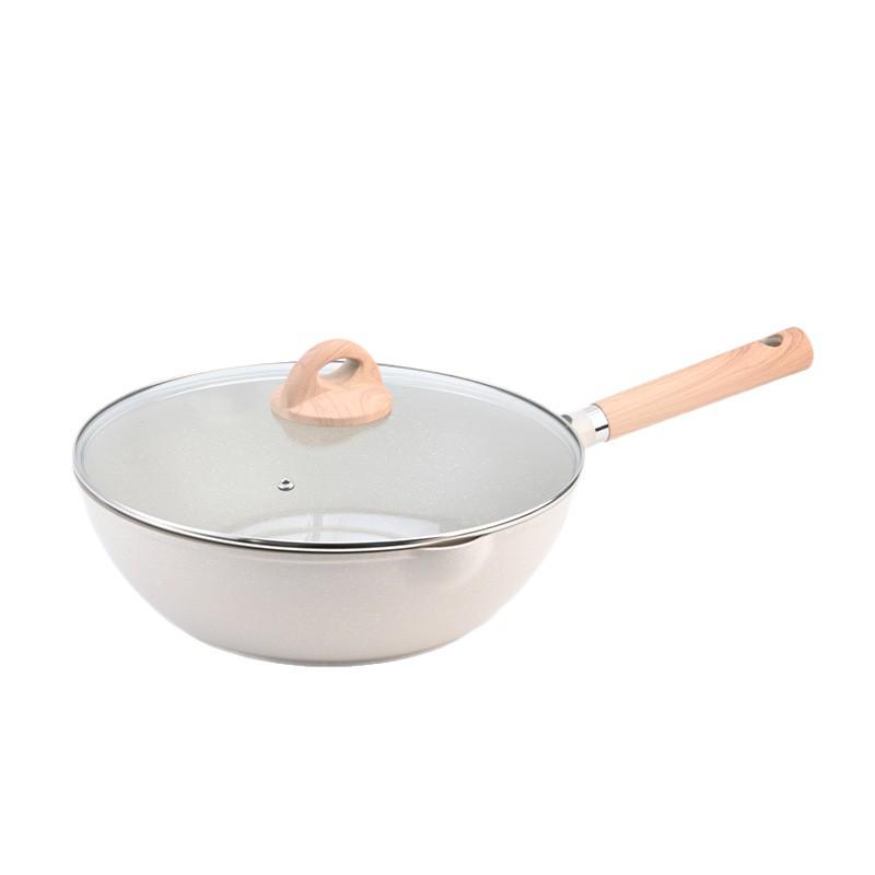 Maifan Stone Non-stick Wok Frying Pan - Deep Flat Bottom Steak Pan