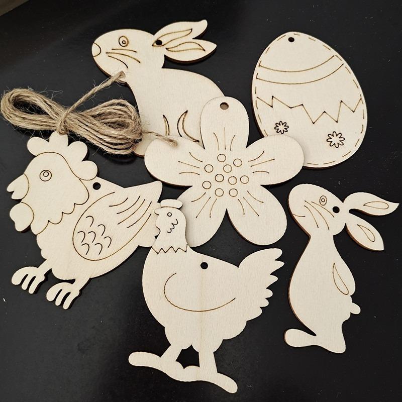 10 Stück Holz-Osterdekorationen zum Bemalen DIY Leere Holzausschnitte Ornament für Ei Hase Kaninchen Schmetterling Blume Frohe Ostern