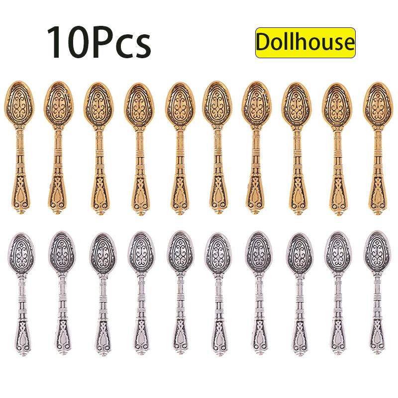 10PCS/set Vintage Mini Cutlery Spoon Dollhouse Miniatures Tableware Childrens Toy Doll House Decor