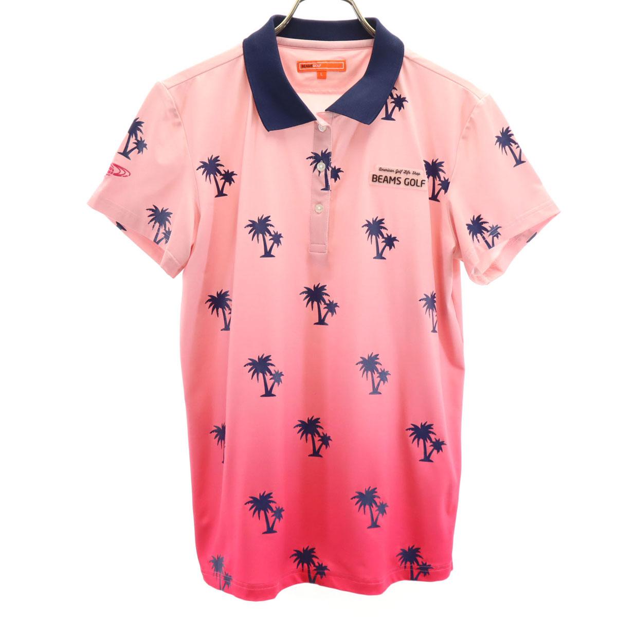 

BEAMS GOLF рубашка поло с коротким рукавом с принтом пальм L розовая Женская Б/У