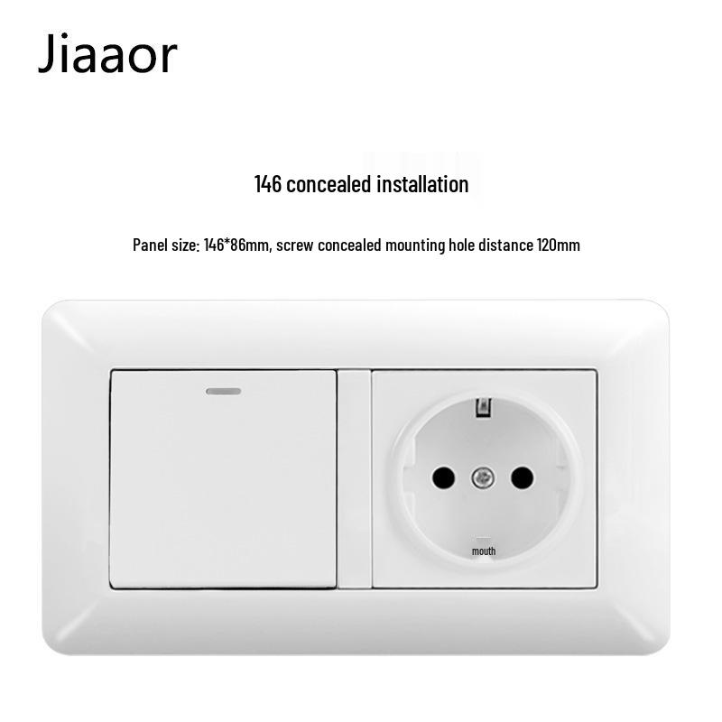 16A White German-Style Double Gang Wall Socket Panel with USB & Type C, European Standard.