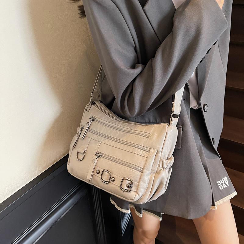 Soft Leather Shoulder Bag Women's Commuter Mother Bag Multi-Layer Crossbody Bag
