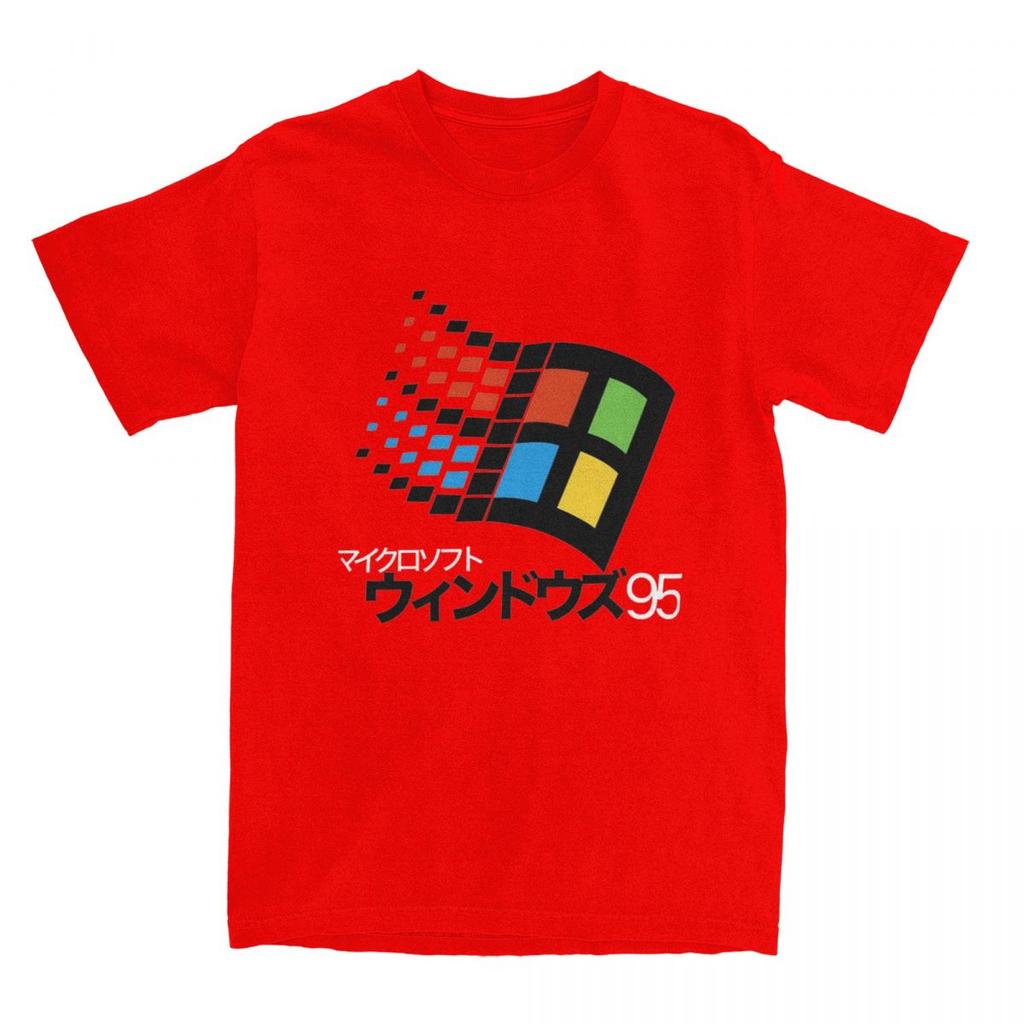 Windows 95 Japanisches Katakana Retro Logo T-Shirt Harajuku T-Shirts Kurzarm Vintage T-Shirt Sommer Baumwolle Übergroße Kleidung
