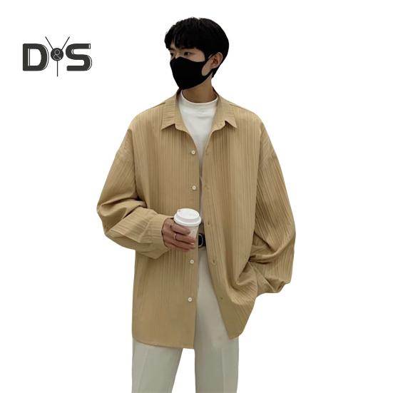 Herren Hemd Locker Einfarbig Umlegekragen Strickjacke Einreihig Herbst Frühling Top Mittellanges Streetwear Hemd