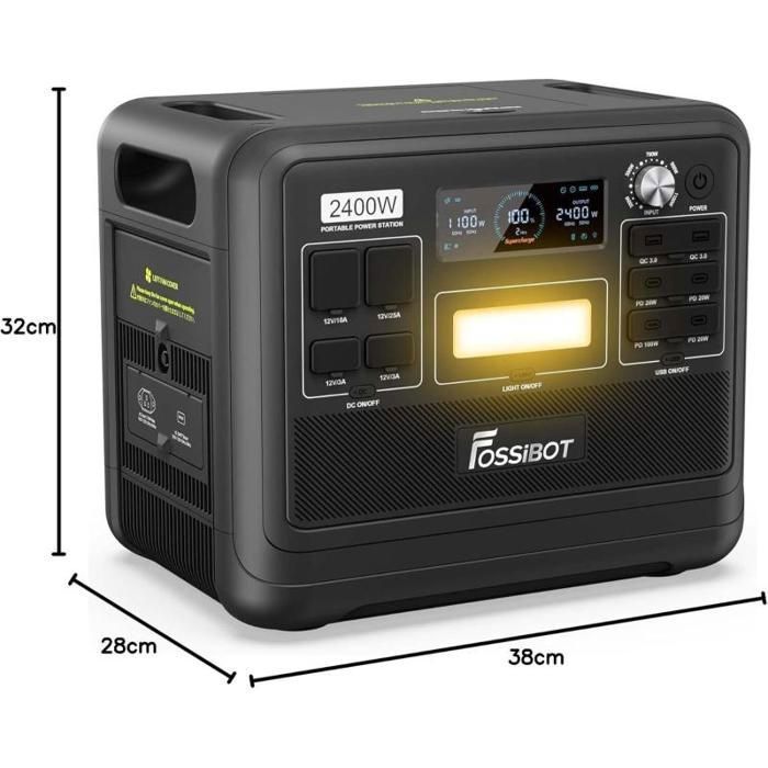 Draagbaar Energie Station FOSSiBOT F2400 | LiFePO4 Batterij 2048Wh, 2400W (4800W Pic), 3 AC-uitgangen, RV/Huis/Reis/Noodgeval