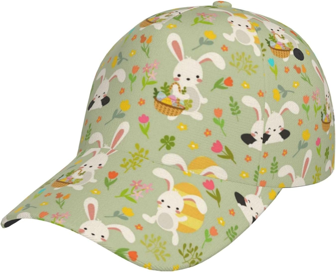 

Cute Funny Easter Bunny and Eggs Baseball Cap for Women Men Adjustable Easter Holiday Baseball Hats One Size