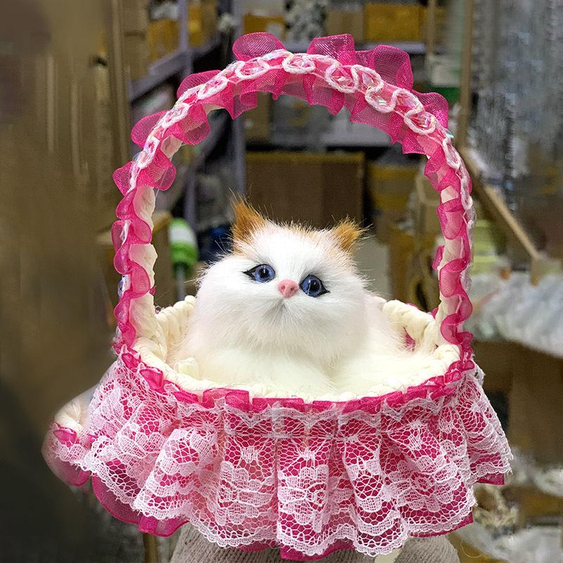 Realistic Meowing Kitten Flower Basket Doll - 2024 New Style for Girls and Kids.