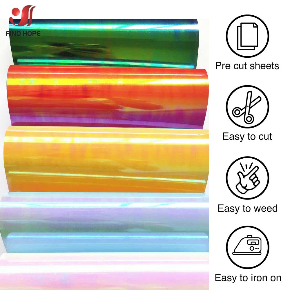 Iridescent Holographic HTV Iron On Film 12x10 Inch 5 Sheets - Shimmer Vinyl for Fabric Custom Apparel DIY Clothes Decoration