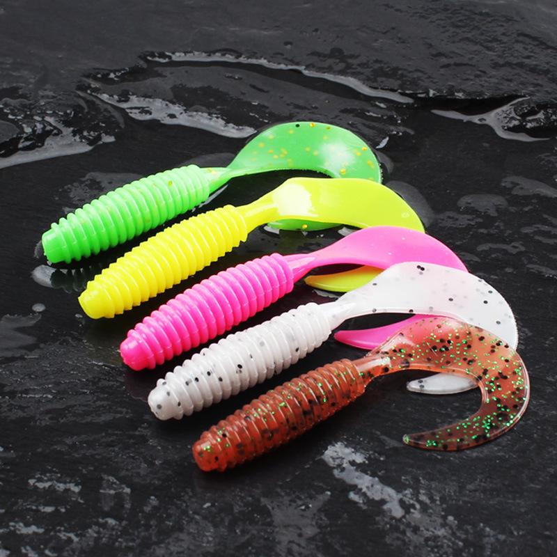Japanese T-tail Soft Worm Jig Set: Long Cast Artificial Bait for Bass and Mandarin Fish with Curly Tail Lure