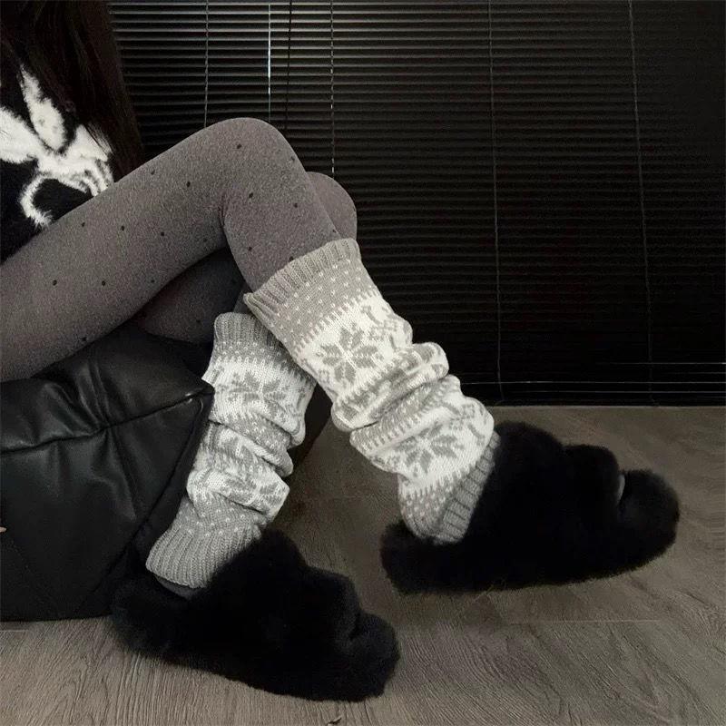 Schneeflocke Retro Japanischer Stil Heißes Mädchen Herbst Winter Warm Weihnachten Gestrickte Slouch Stulpen Fair Isle Stulpen