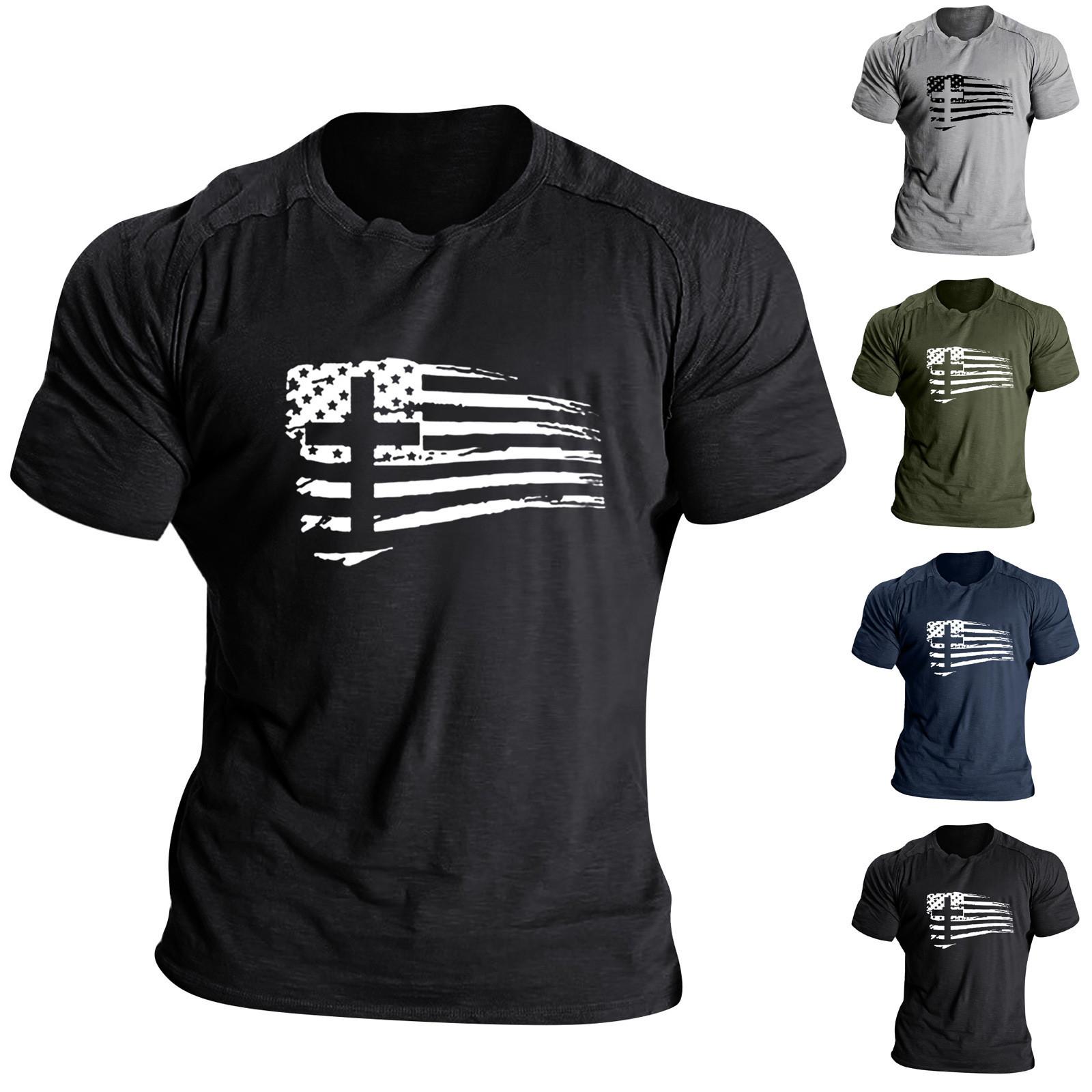 

(Куниде) Мужская повседневная футболка с круглым вырезом и короткими рукавами с принтом, мягкая и дышащая спортивная футболка