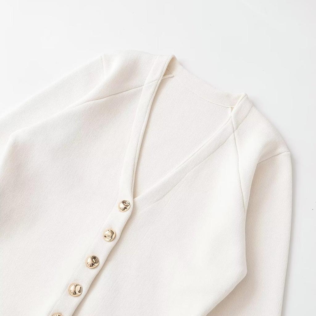 2026 Spring New European and American Cross-border Women's Fashion Long Sleeve V Tie Slim Knitted Jacket W08 2894