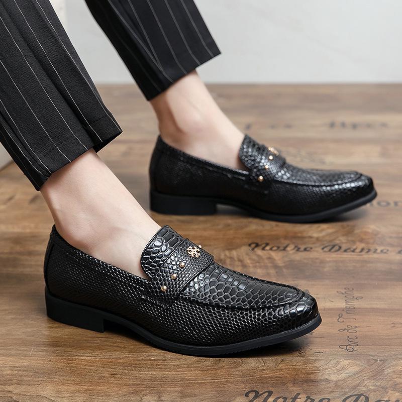 Men's Large Snake Print Leather Loafers, Sizes 38-46, Slip-on Business Casual Shoes