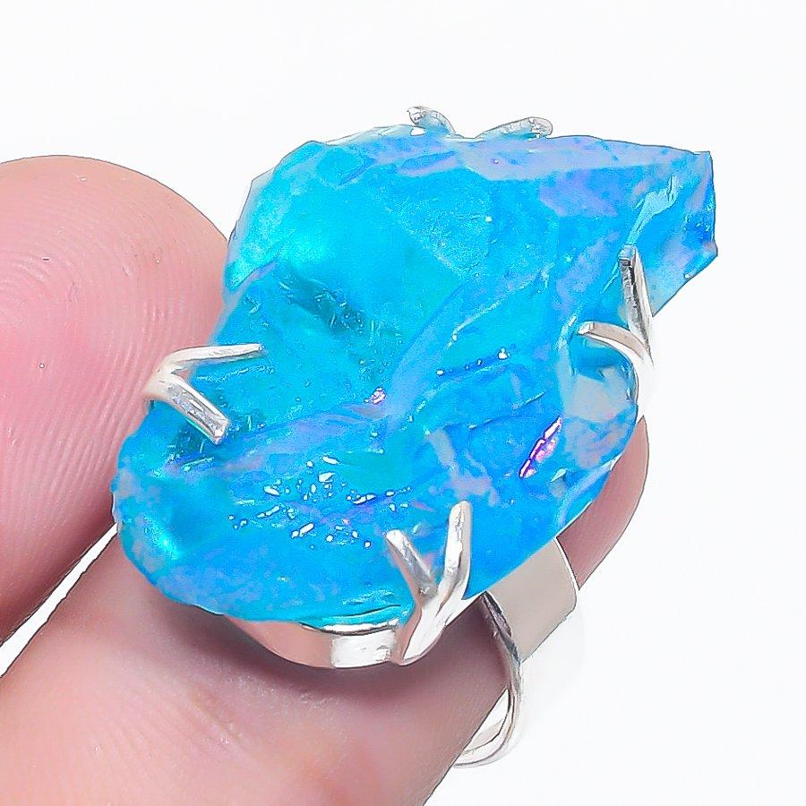 Natural Blue Titanium Quartz 925 Sterling Silver Jewelry Ring Size 7 J9Q43