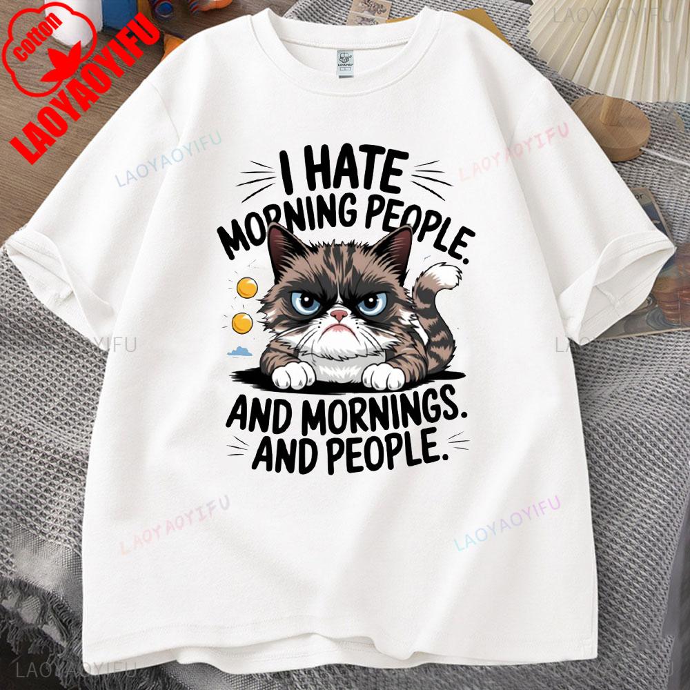 ZX Tee Vintage I Hate Mornings Premium T-Shirt Retro Cartoon T-Shirt Vintage 90s Tee Comfortable Personality for Outdoor Enthusiasts