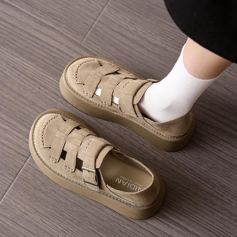 Literary and retro style thick-soled heightening single shoes, women's shoes, one pedal, versatile casual sandals