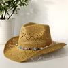 2026 Melesh Western-style Ginger Cowboy Hat with a Flexible Brim The Bohemian Style Is Perfect for Sun Protection On the Beach.