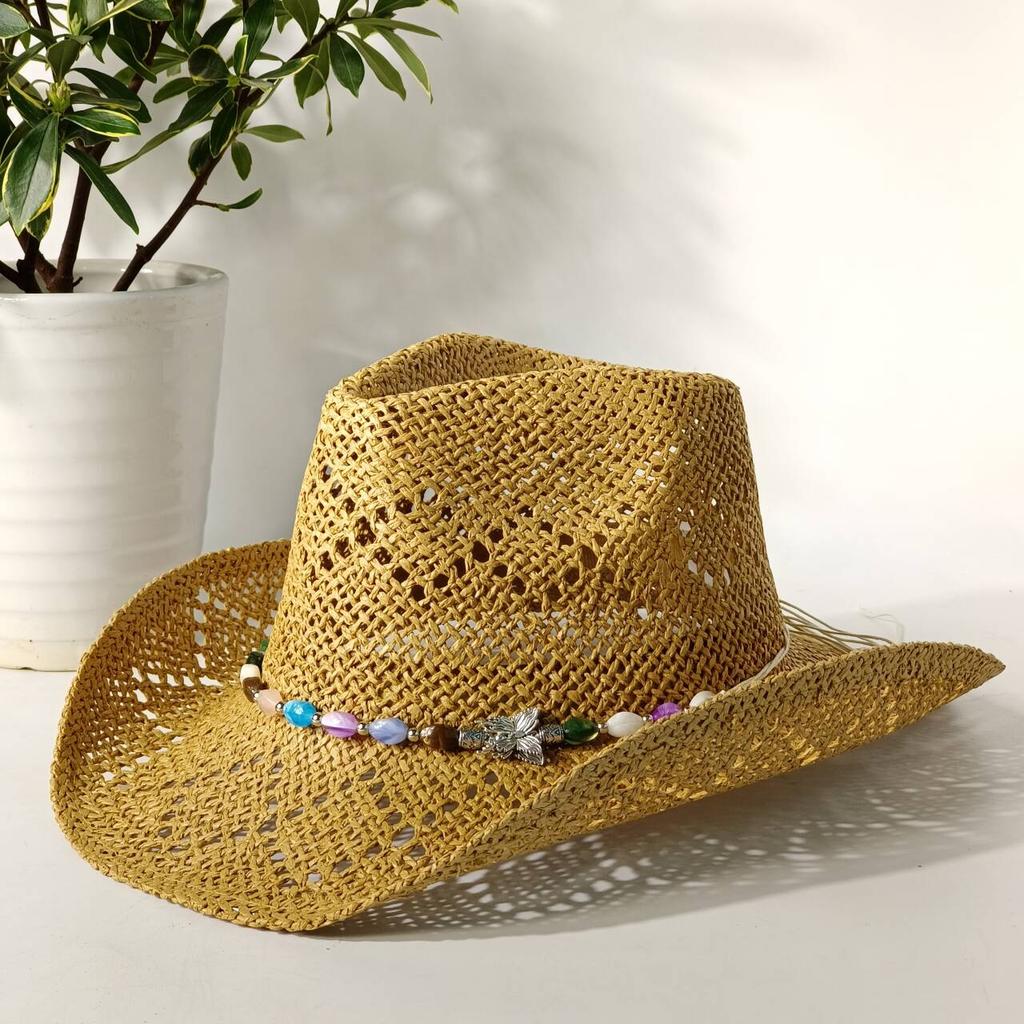 2026 Melesh Western-style Ginger Cowboy Hat with a Flexible Brim The Bohemian Style Is Perfect for Sun Protection On the Beach.