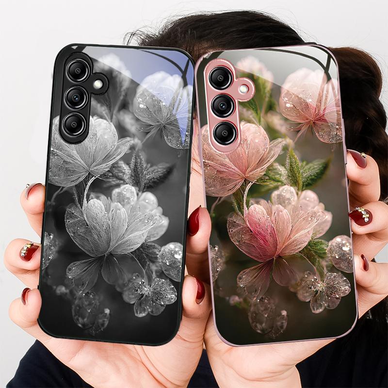 Pink Crystal Flower For Samsung A 20 30 22 23 24 25 26 31 32 33 34 35 42 50 51 52 53 54 55 56 70 71 72 73 5G glass phone case