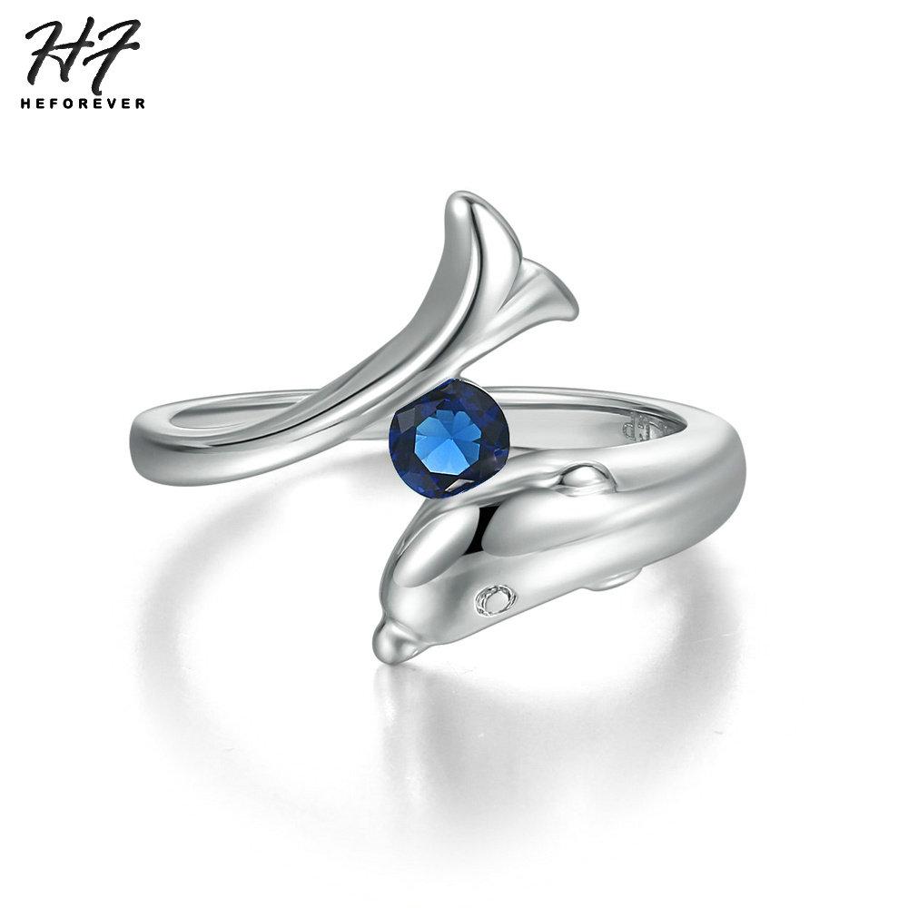 Trendy Birthstone Rings for Women New Design Dolphins Style Silver Plated 9 Colors Wedding Engagement Xmas Fashion Jewelry R788