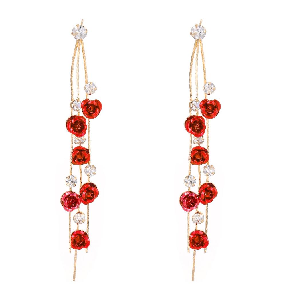 Luxury Rhinestone Floral Tassel Dangle Earrings for Women - French & American Style