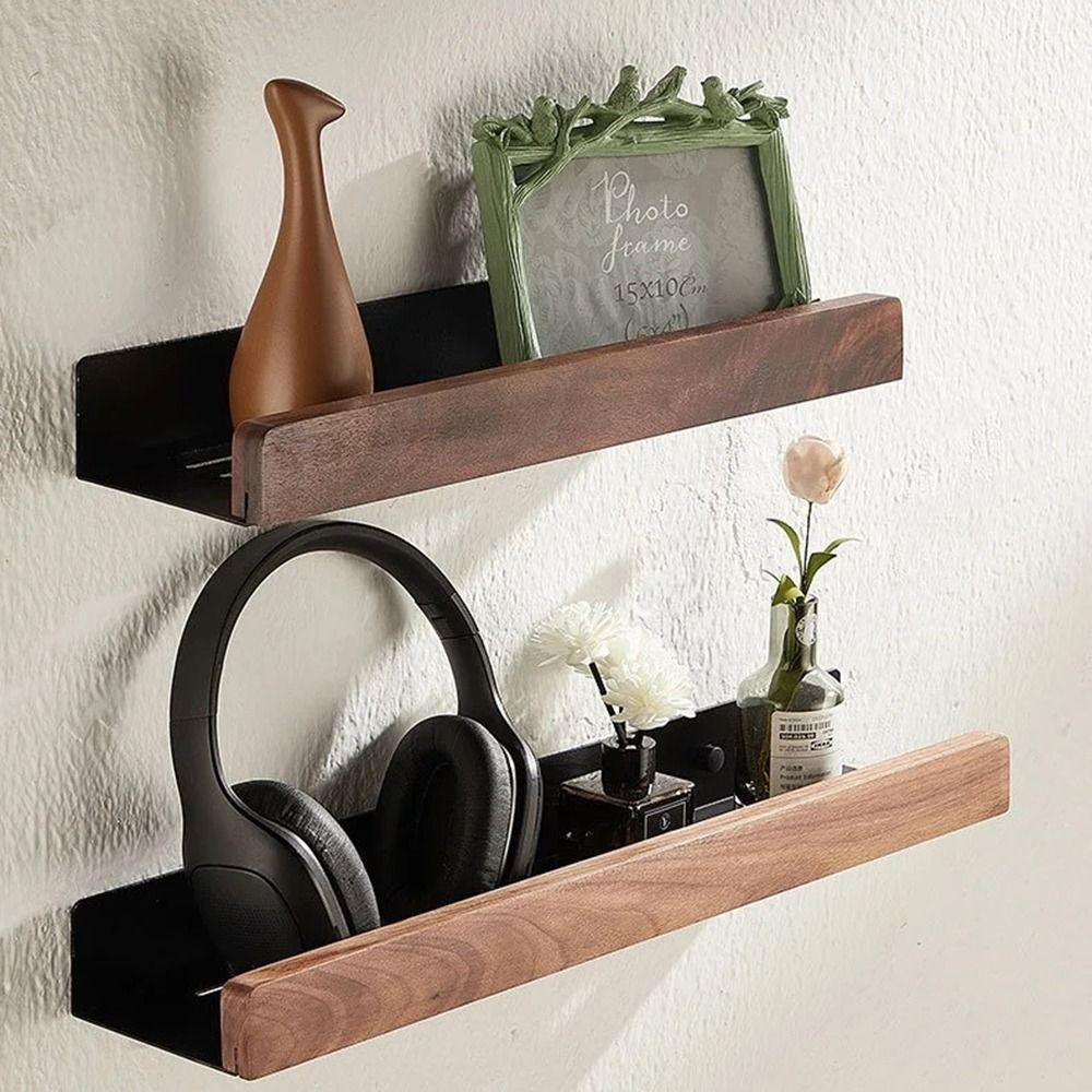 No Punch Wooden Bath Storage Rack Moisture Proof Wall-Mounted Toilet Organizer Cosmetic