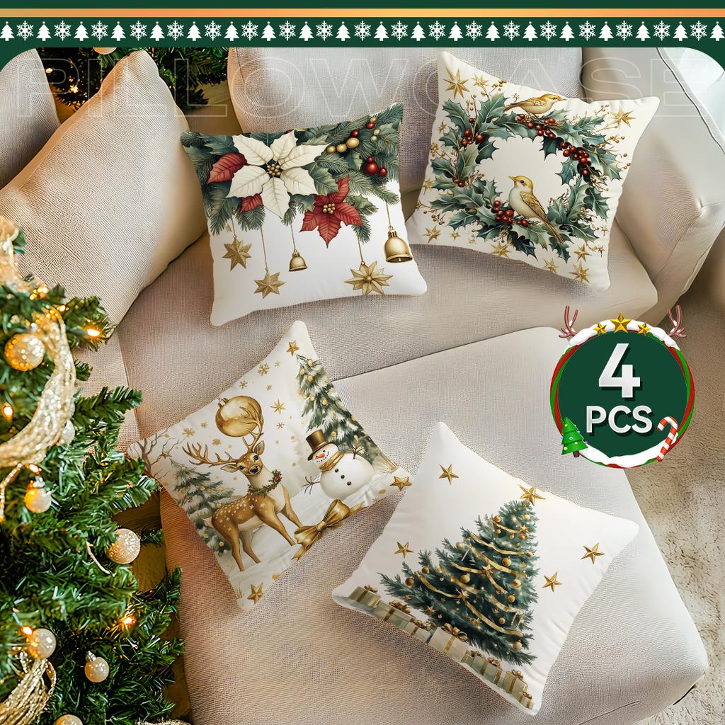 Golden Christmas Decoration Pillowcase Printed Polyester 45x45cm Throw Pillowcover Decorative Sofa Cushion Pillowslip Home Decor