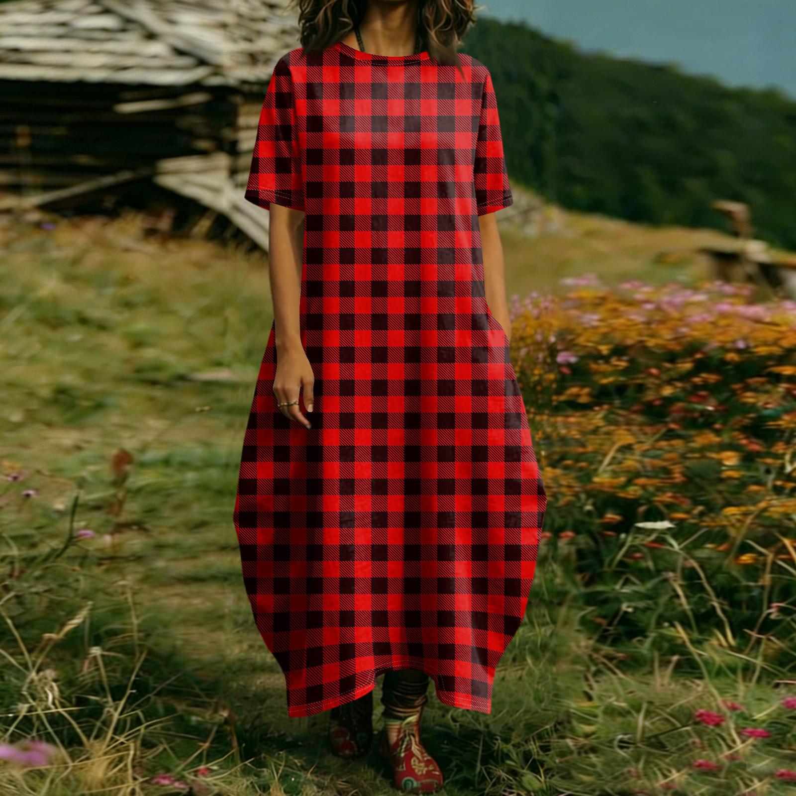 

Жіноча Модна Кольорова Сукня З Коротким Рукавом З Кишенею XL винний