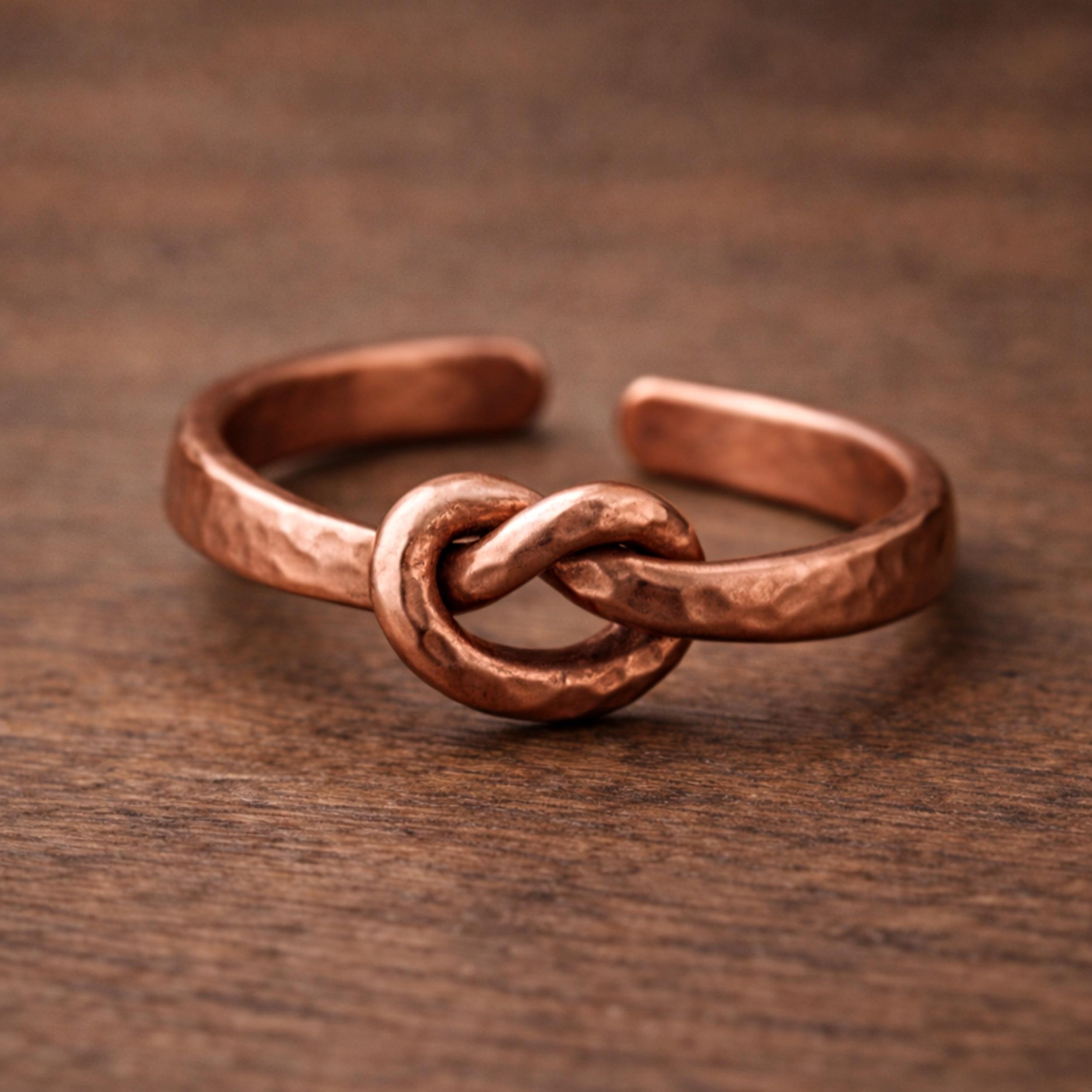 Pure Copper Knot Ring – Hammered Adjustable Open Band – Handmade Minimalist Jewelry 4 медный