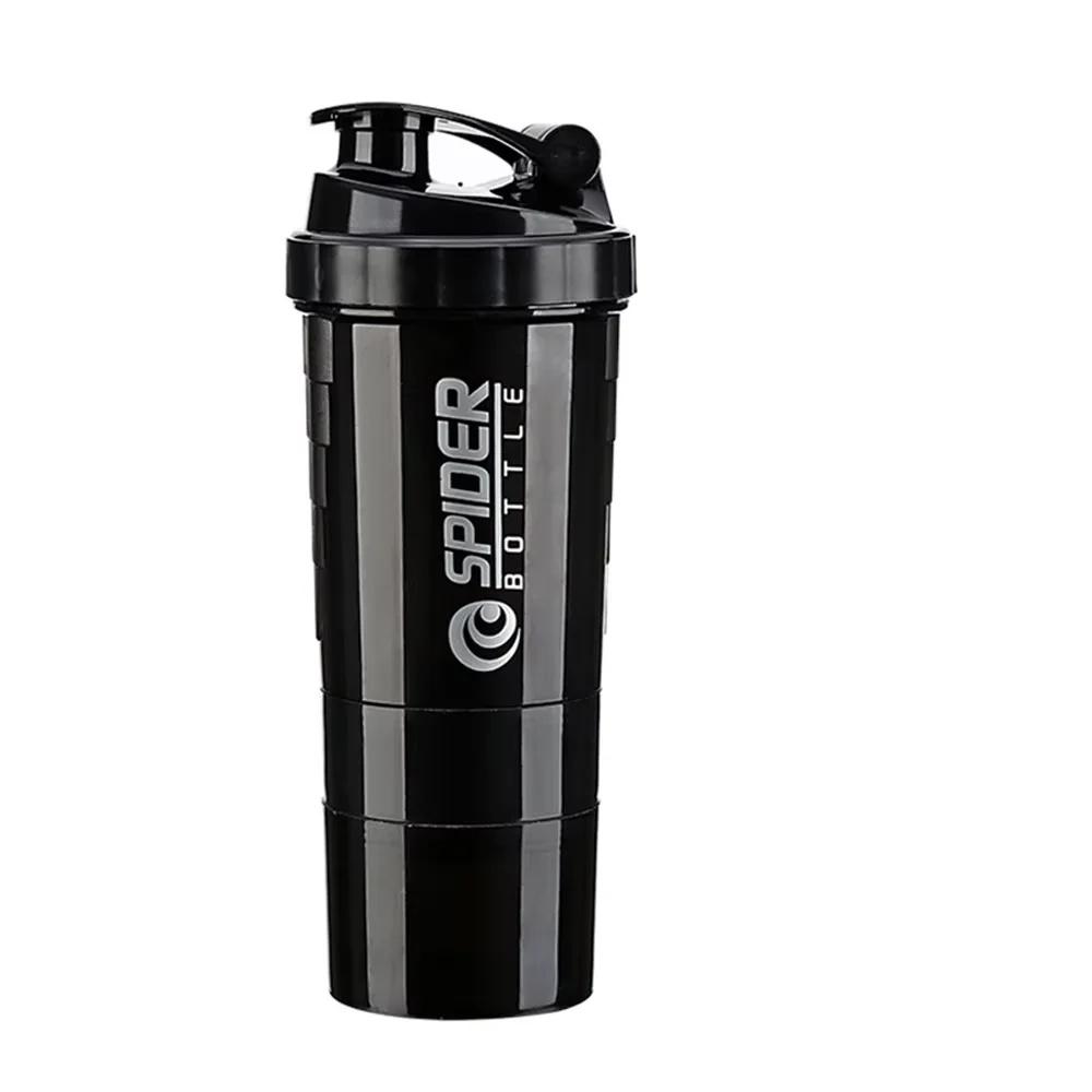 

16 Oz Protein Shaker Bottle Leak Proof Shake Bottle for Protein Mixer Non Slip 3 Layer Twist Off 3oz Cups with Pill Tray 500ml чорний