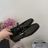 2025 summer new hollow woven mesh sandals women's word with flat bottom low heel Mary Jane shoes