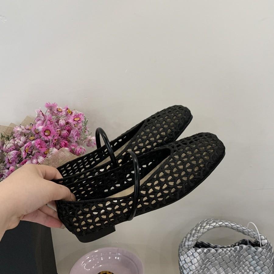 2025 summer new hollow woven mesh sandals women's word with flat bottom low heel Mary Jane shoes