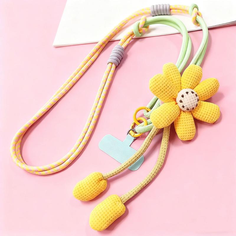 

New 1Pcs Lanyard Rope Decorative Pendant Accessories Creative Cartoon Flower Phone Universal Lanyard Crossbody Long Rope
