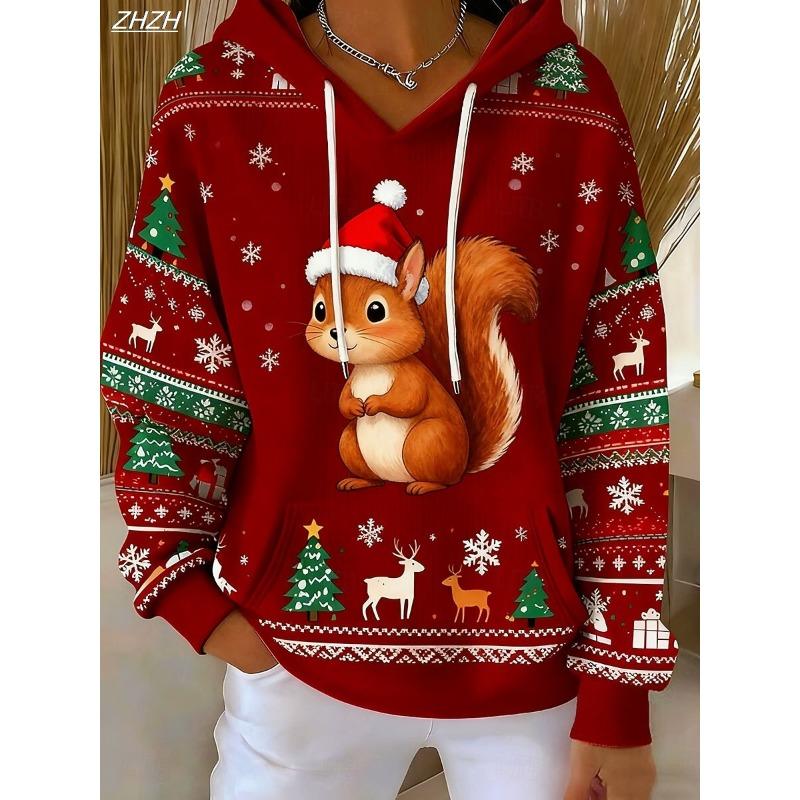 Women's Pullover Hoodie Sweatshirt Graphic Animal Christmas Punk Active Vintage Long Sleeve Hooded Regular Street Tops Winter