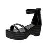 Fashion 2025 Summer New Women's Cover Heel Sandals with Platform Ankle Wrap Back Zip PU Fashion Weave Dress Plus Size Shoes for Women