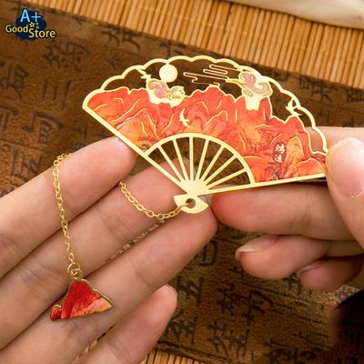 Leaf Vein Lotus Fan Metal Bookmark Chinese Style Creative Bookmarks Tassel Pendant Student Gift Brass Tassel School Stationery