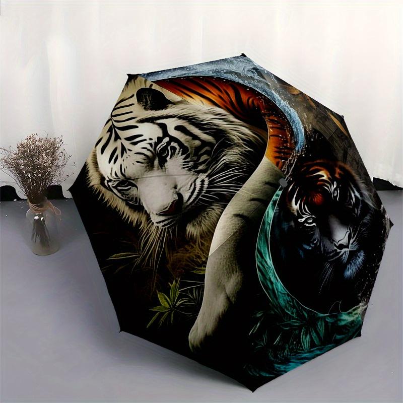 "Yin Yang Tiger Design  Decor"Umbrella, Portable 3-Fold Compact Umbrella for Men & Women ES14
