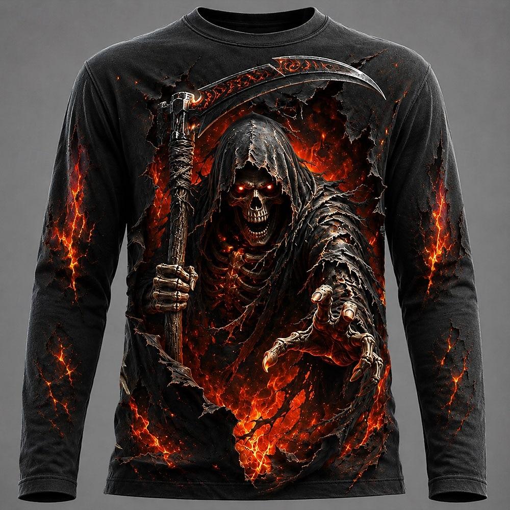 Halloween Men's 3D Printed Long-Sleeved T-Shirt Horror Skull Pattern Base Shirt Festival Gift Cosplay Men's T-Shirt Streetwear